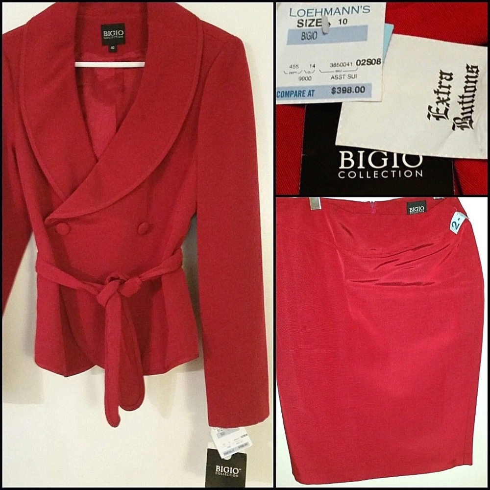 NWT BIGIO Blazer & Skirt Bold RED Suit Business Casual  SPRING Formal Statement